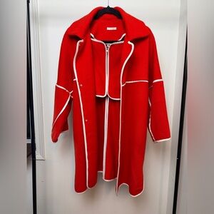 ❗️Sold Vintage Chloé Red Wool Cape Coat with White Piping | Architectural French